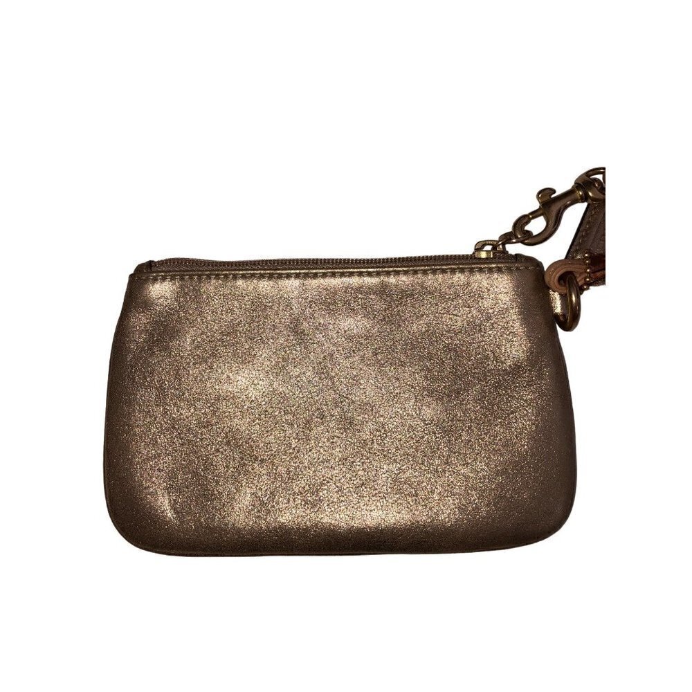 Coach Gold Soft Leather Wistlet Wallet Micro Purse Metallic Unisex - Picture 3 of 6